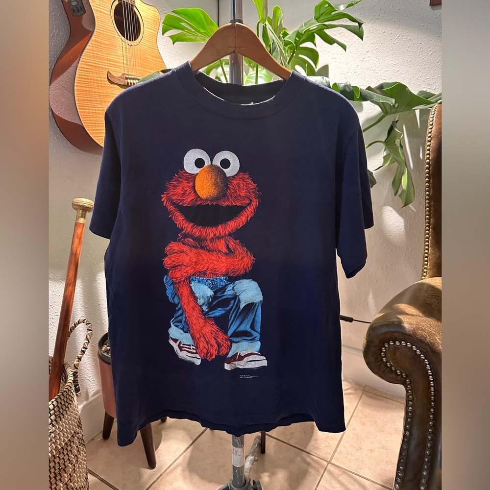 Vintage 90s Elmo Calvin Jeans Sesame Street T Shirt size L vtg tee Jim Henson